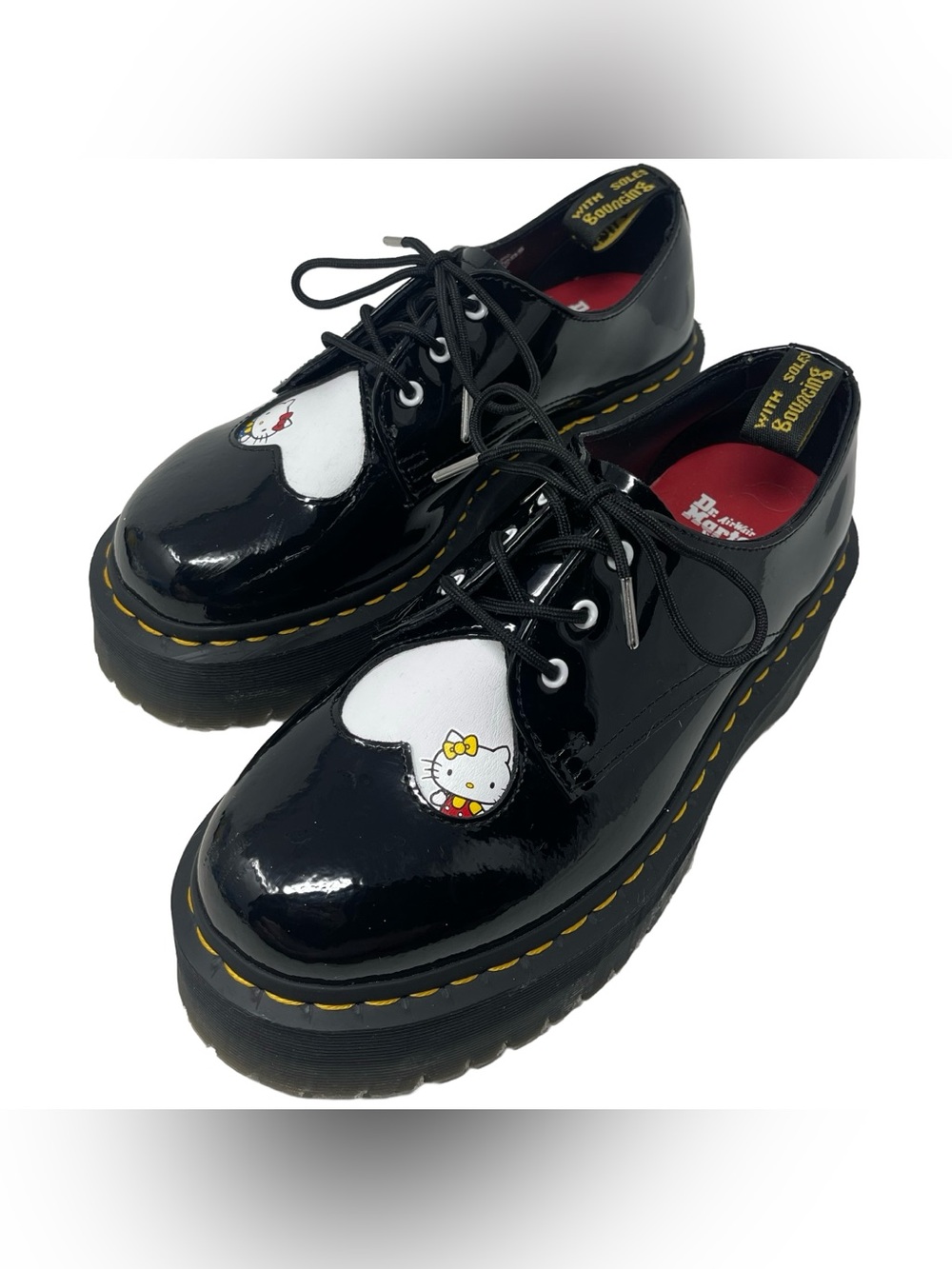 Dr. Martens x Hello Kitty 1461 Quad Platform Black Leather Shoes Women's Size 8 - Picture 4 of 15